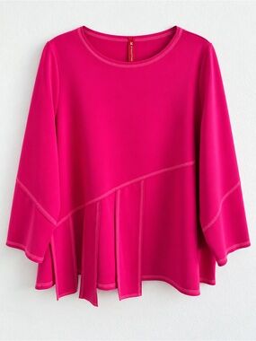 IC Collection by Connie K Fuchsia Pink Asymmetrical Tunic Top XL Made in USA